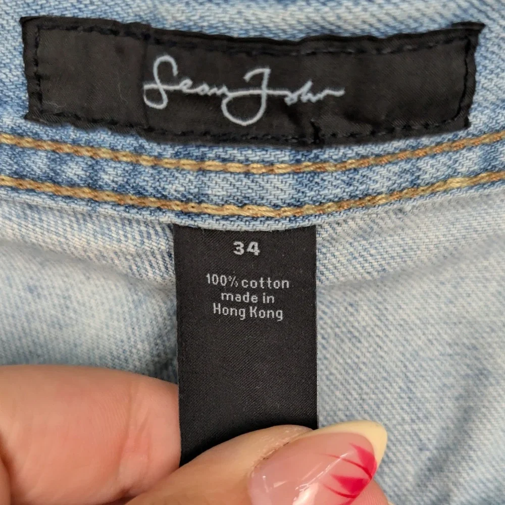 VTG Sean John Jeans Men's 34X32 Light Wash Blue Straight Baggy Embroidered‎ Y2K
